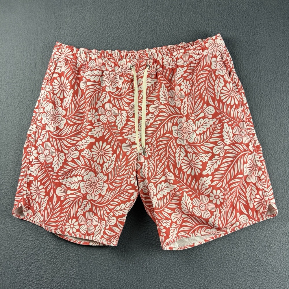 Fair Harbor Shorts Men's 2XL Red Hawaiian Lined Athletic Drawstring Hybrid Swim